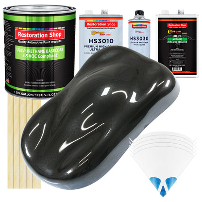 Black Metallic - LOW VOC Urethane Basecoat with Premium Clearcoat Auto Paint (Complete Medium Gallon Paint Kit) Professional Gloss Automotive Coating
