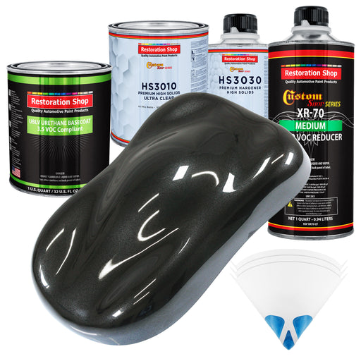 Black Metallic - LOW VOC Urethane Basecoat with Premium Clearcoat Auto Paint - Complete Medium Quart Paint Kit - Professional Gloss Automotive Coating