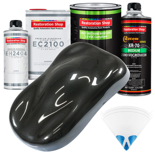 Black Metallic - LOW VOC Urethane Basecoat with European Clearcoat Auto Paint - Complete Quart Paint Color Kit - Automotive Coating