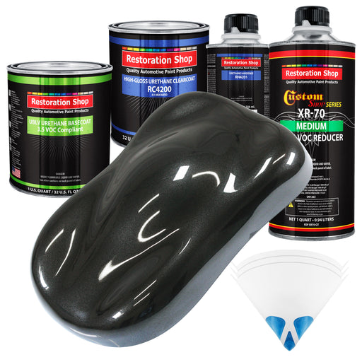 Black Metallic - LOW VOC Urethane Basecoat with Clearcoat Auto Paint - Complete Medium Quart Paint Kit - Professional High Gloss Automotive Coating