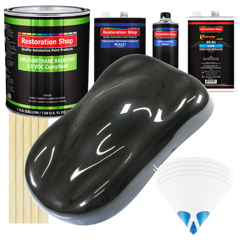 Black Metallic - LOW VOC Urethane Basecoat with Clearcoat Auto Paint - Complete Slow Gallon Paint Kit - Professional High Gloss Automotive Coating