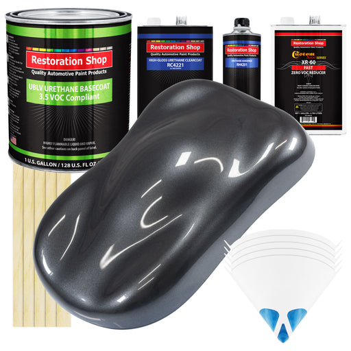 Gunmetal Grey Metallic - LOW VOC Urethane Basecoat with Clearcoat Auto Paint - Complete Fast Gallon Paint Kit - Professional Gloss Automotive Coating