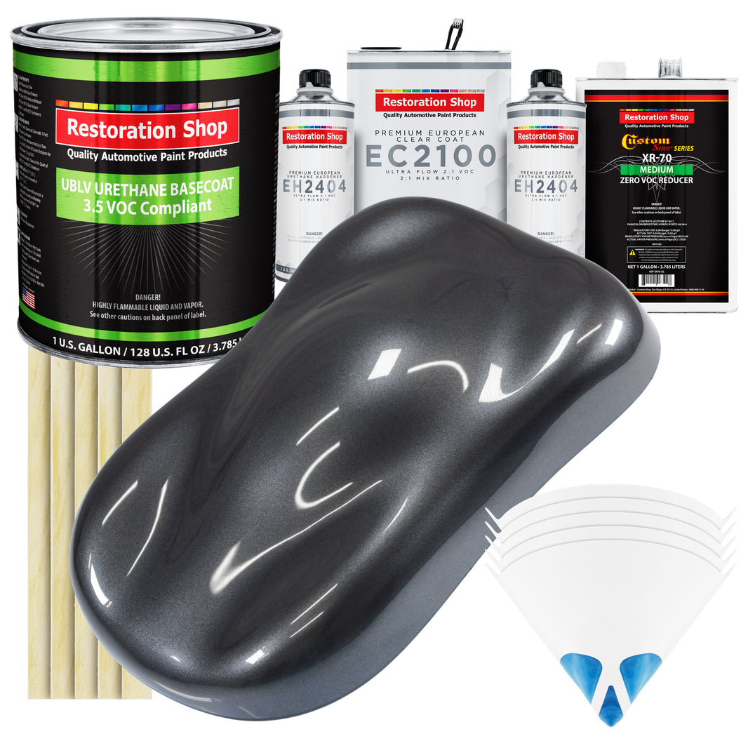 Gunmetal Grey Metallic - LOW VOC Urethane Basecoat with European Clearcoat Auto Paint - Complete Gallon Paint Color Kit - Automotive Coating