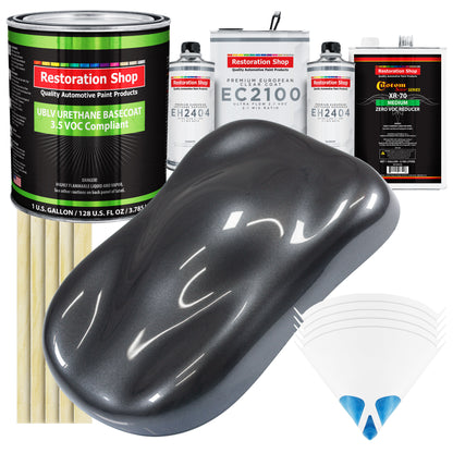Gunmetal Grey Metallic - LOW VOC Urethane Basecoat with European Clearcoat Auto Paint - Complete Gallon Paint Color Kit - Automotive Coating