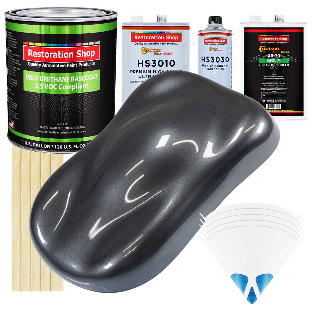 Gunmetal Grey Metallic - LOW VOC Urethane Basecoat with Premium Clearcoat Auto Paint - Complete Medium Gallon Paint Kit - Pro Automotive Coating