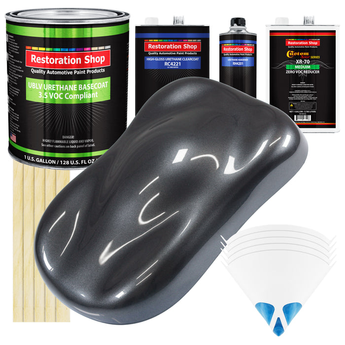 Gunmetal Grey Metallic - LOW VOC Urethane Basecoat with Clearcoat Auto Paint (Complete Medium Gallon Paint Kit) Professional Gloss Automotive Coating