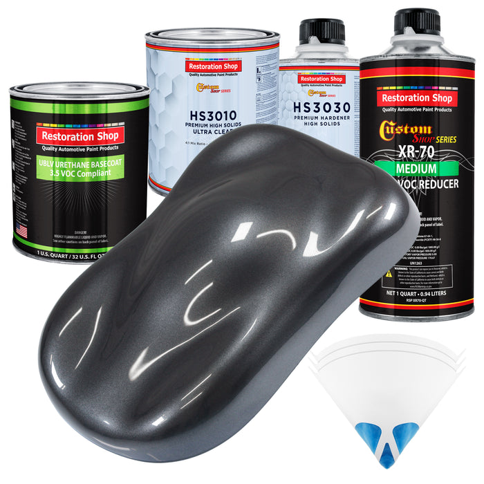 Gunmetal Grey Metallic - LOW VOC Urethane Basecoat with Premium Clearcoat Auto Paint (Complete Medium Quart Paint Kit) Professional Automotive Coating