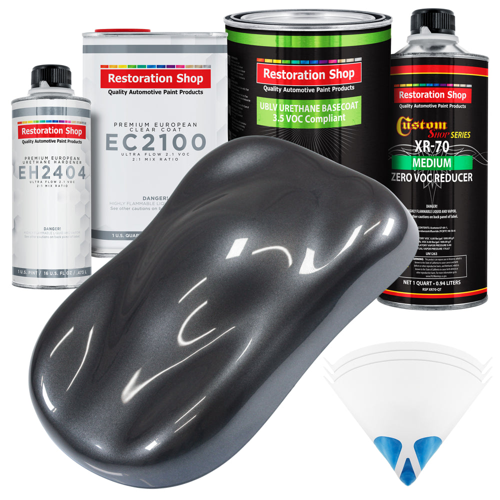 Gunmetal Grey Metallic - LOW VOC Urethane Basecoat with European Clearcoat Auto Paint - Complete Quart Paint Color Kit - Automotive Coating