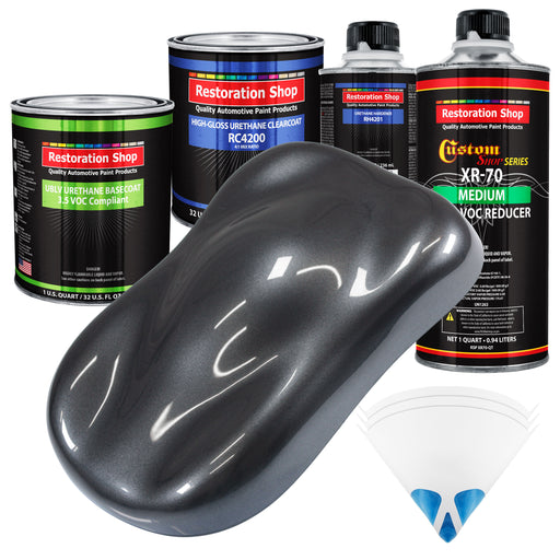 Gunmetal Grey Metallic - LOW VOC Urethane Basecoat with Clearcoat Auto Paint - Complete Medium Quart Paint Kit - Professional Gloss Automotive Coating