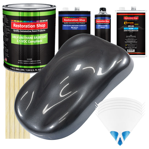 Gunmetal Grey Metallic - LOW VOC Urethane Basecoat with Clearcoat Auto Paint - Complete Slow Gallon Paint Kit - Professional Gloss Automotive Coating