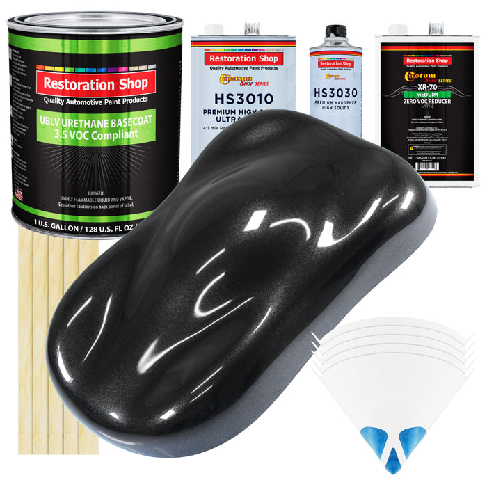 Black Sparkle Metallic - LOW VOC Urethane Basecoat with Premium Clearcoat Auto Paint - Complete Medium Gallon Paint Kit - Pro Automotive Coating