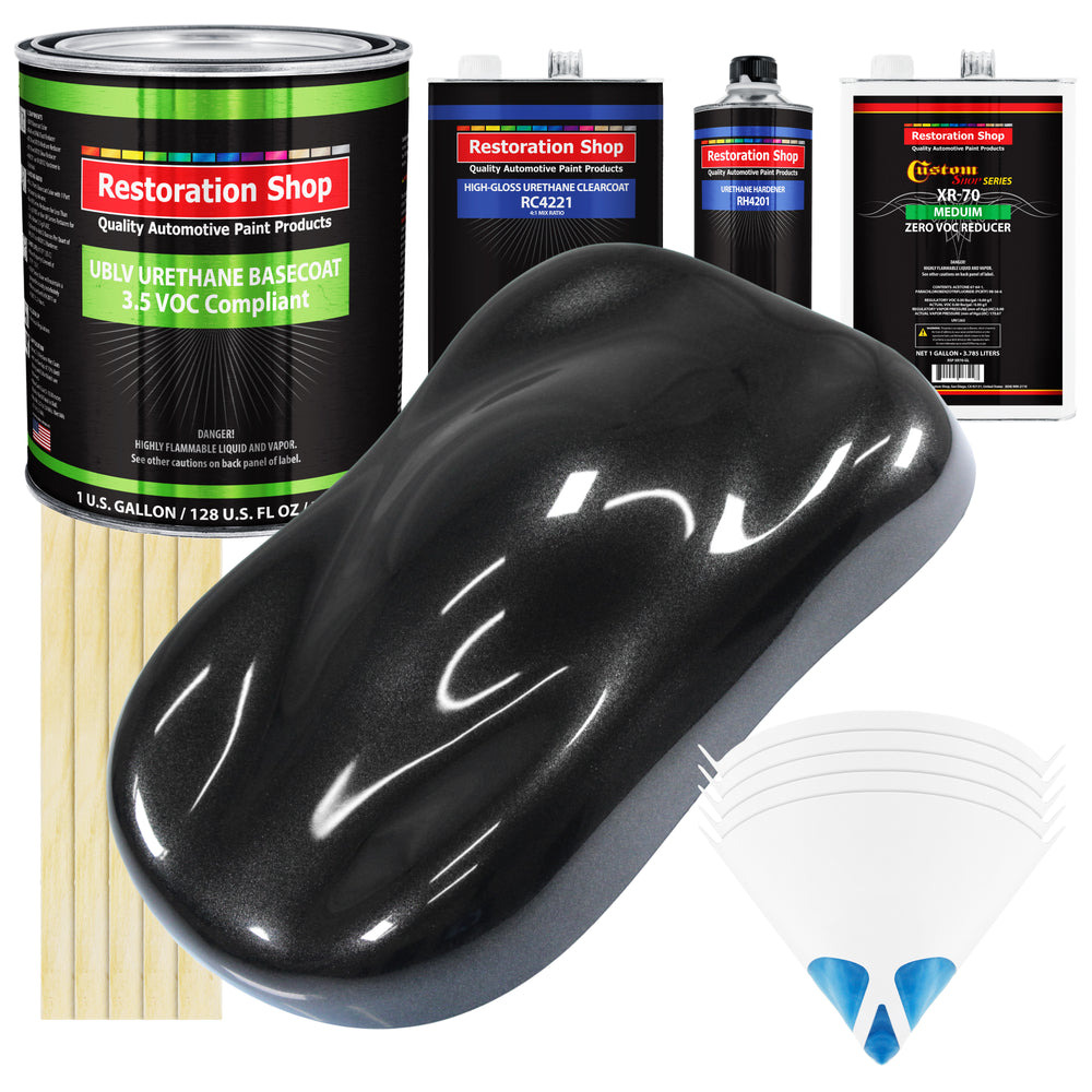 Black Sparkle Metallic - LOW VOC Urethane Basecoat with Clearcoat Auto Paint (Complete Medium Gallon Paint Kit) Professional Gloss Automotive Coating