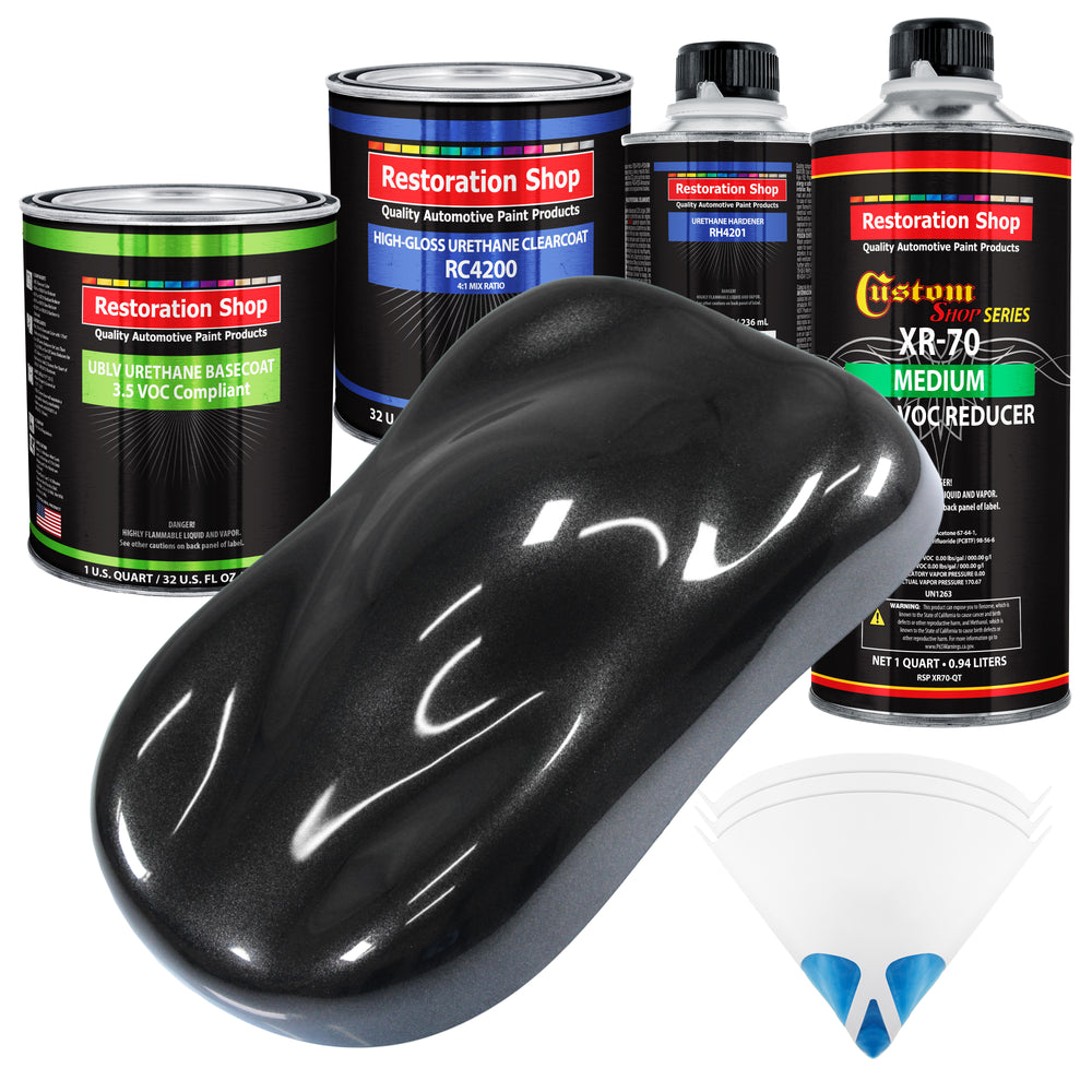 Black Sparkle Metallic - LOW VOC Urethane Basecoat with Clearcoat Auto Paint - Complete Medium Quart Paint Kit - Professional Gloss Automotive Coating