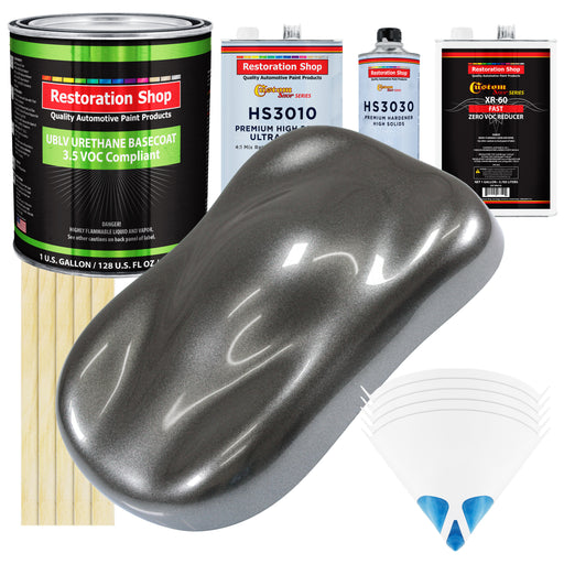 Meteor Gray Metallic - LOW VOC Urethane Basecoat with Premium Clearcoat Auto Paint - Complete Fast Gallon Paint Kit - Professional Automotive Coating