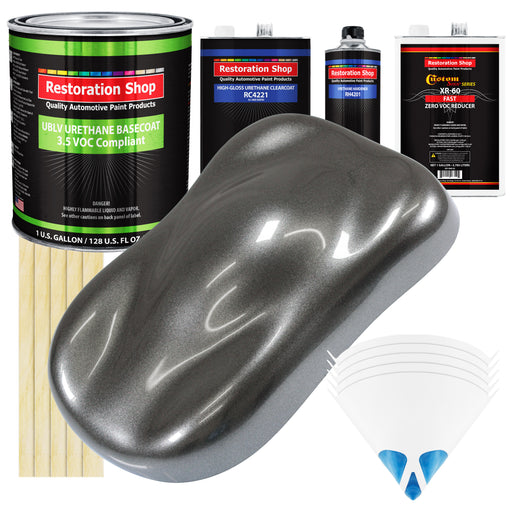 Meteor Gray Metallic - LOW VOC Urethane Basecoat with Clearcoat Auto Paint (Complete Fast Gallon Paint Kit) Professional High Gloss Automotive Coating