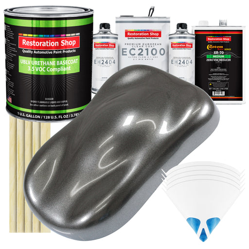 Meteor Gray Metallic - LOW VOC Urethane Basecoat with European Clearcoat Auto Paint - Complete Gallon Paint Color Kit - Automotive Coating