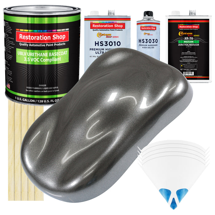 Meteor Gray Metallic - LOW VOC Urethane Basecoat with Premium Clearcoat Auto Paint (Complete Medium Gallon Paint Kit) Professional Automotive Coating