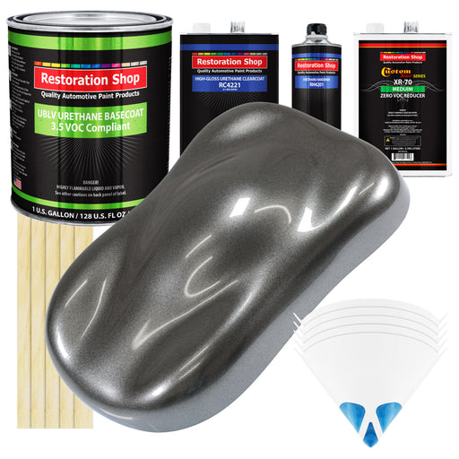 Meteor Gray Metallic - LOW VOC Urethane Basecoat with Clearcoat Auto Paint - Complete Medium Gallon Paint Kit - Professional Gloss Automotive Coating