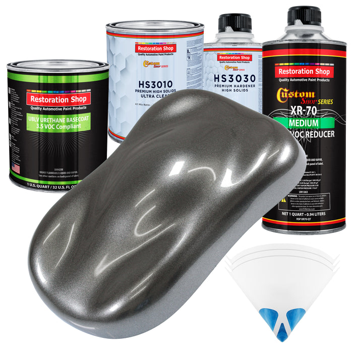 Meteor Gray Metallic - LOW VOC Urethane Basecoat with Premium Clearcoat Auto Paint - Complete Medium Quart Paint Kit - Professional Automotive Coating