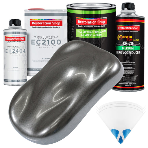 Meteor Gray Metallic - LOW VOC Urethane Basecoat with European Clearcoat Auto Paint - Complete Quart Paint Color Kit - Automotive Coating