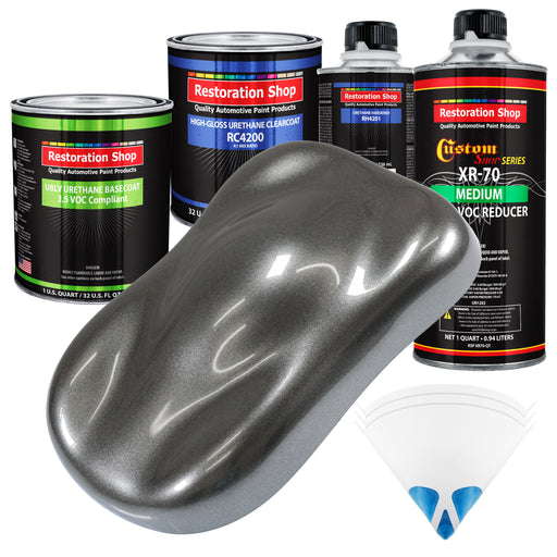 Meteor Gray Metallic - LOW VOC Urethane Basecoat with Clearcoat Auto Paint - Complete Medium Quart Paint Kit - Professional Gloss Automotive Coating