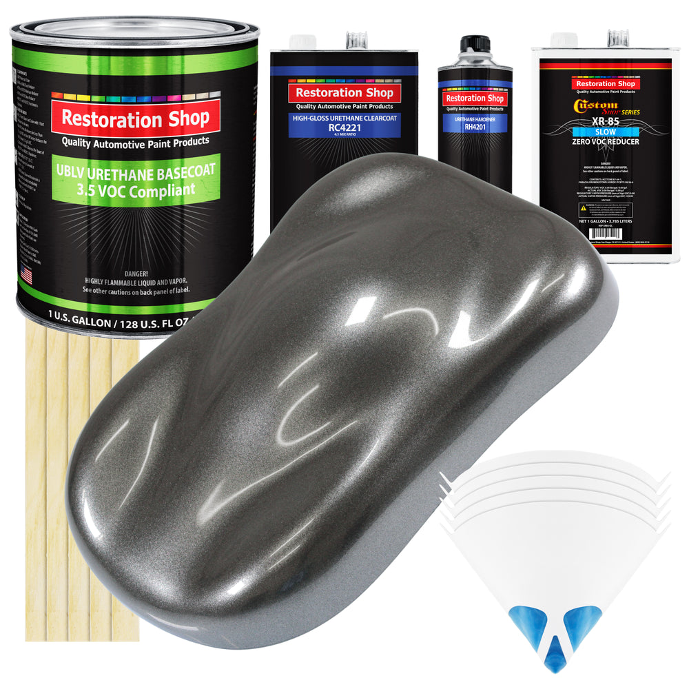 Meteor Gray Metallic - LOW VOC Urethane Basecoat with Clearcoat Auto Paint (Complete Slow Gallon Paint Kit) Professional High Gloss Automotive Coating