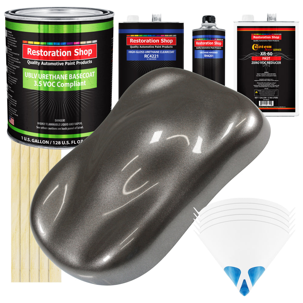 Tunnel Ram Gray Metallic - LOW VOC Urethane Basecoat with Clearcoat Auto Paint (Complete Fast Gallon Paint Kit) Professional Gloss Automotive Coating