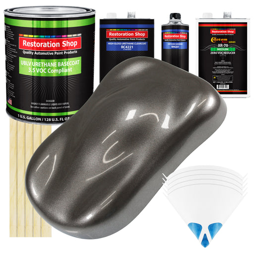 Tunnel Ram Gray Metallic - LOW VOC Urethane Basecoat with Clearcoat Auto Paint - Complete Medium Gallon Paint Kit - Professional Automotive Coating