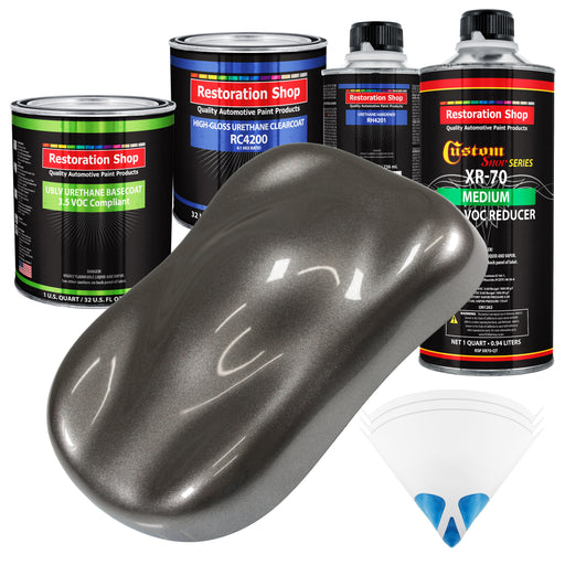 Tunnel Ram Gray Metallic - LOW VOC Urethane Basecoat with Clearcoat Auto Paint (Complete Medium Quart Paint Kit) Professional Gloss Automotive Coating