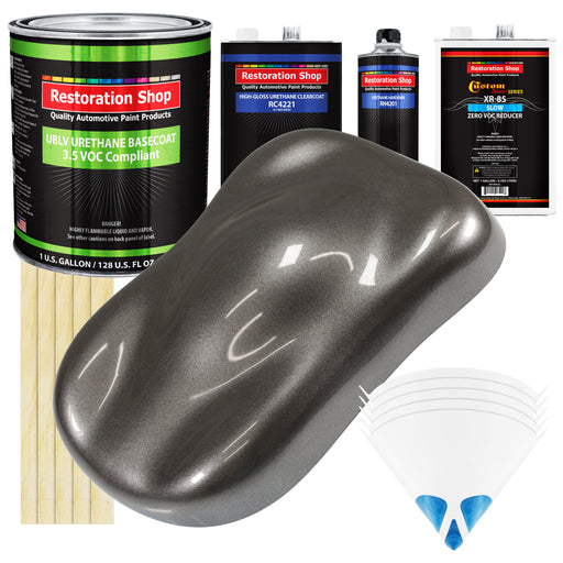 Tunnel Ram Gray Metallic - LOW VOC Urethane Basecoat with Clearcoat Auto Paint (Complete Slow Gallon Paint Kit) Professional Gloss Automotive Coating