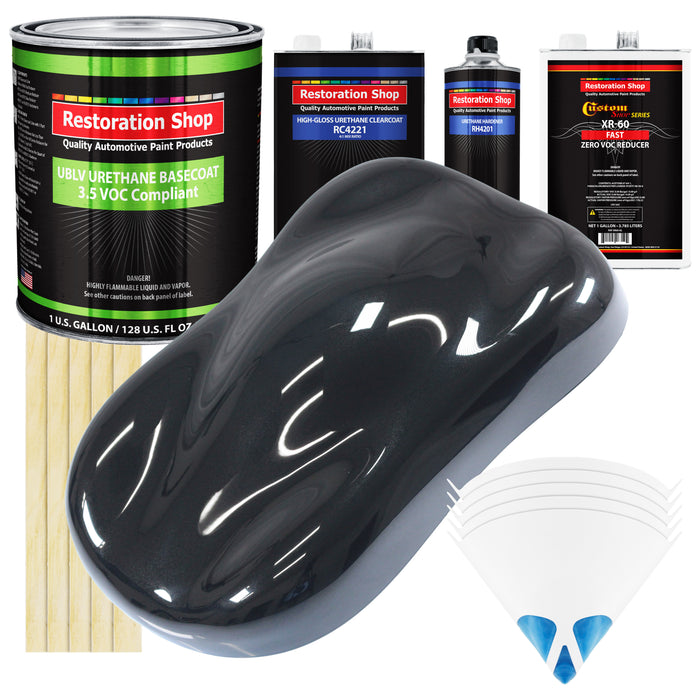 Phantom Black Pearl - LOW VOC Urethane Basecoat with Clearcoat Auto Paint (Complete Fast Gallon Paint Kit) Professional High Gloss Automotive Coating