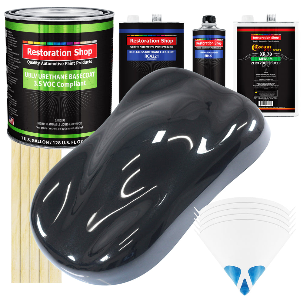 Phantom Black Pearl - LOW VOC Urethane Basecoat with Clearcoat Auto Paint - Complete Medium Gallon Paint Kit - Professional Gloss Automotive Coating