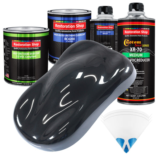 Phantom Black Pearl - LOW VOC Urethane Basecoat with Clearcoat Auto Paint (Complete Medium Quart Paint Kit) Professional High Gloss Automotive Coating