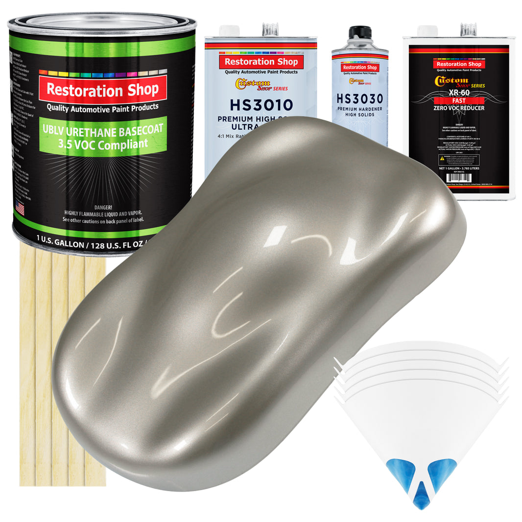 Bright Silver Metallic - LOW VOC Urethane Basecoat with Premium Clearcoat Auto Paint (Complete Fast Gallon Paint Kit) Professional Automotive Coating