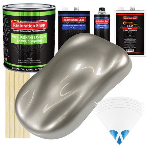 Bright Silver Metallic - LOW VOC Urethane Basecoat with Clearcoat Auto Paint - Complete Fast Gallon Paint Kit - Professional Gloss Automotive Coating