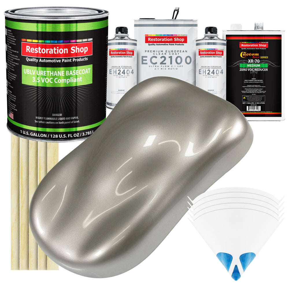 Bright Silver Metallic - LOW VOC Urethane Basecoat with European Clearcoat Auto Paint - Complete Gallon Paint Color Kit - Automotive Coating