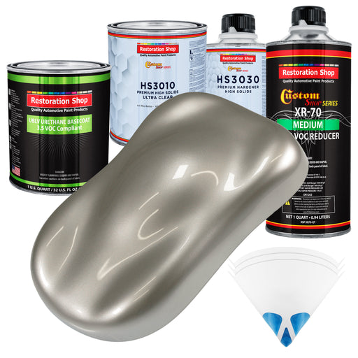 Bright Silver Metallic - LOW VOC Urethane Basecoat with Premium Clearcoat Auto Paint (Complete Medium Quart Paint Kit) Professional Automotive Coating