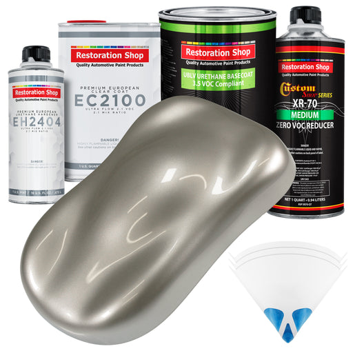 Bright Silver Metallic - LOW VOC Urethane Basecoat with European Clearcoat Auto Paint - Complete Quart Paint Color Kit - Automotive Coating