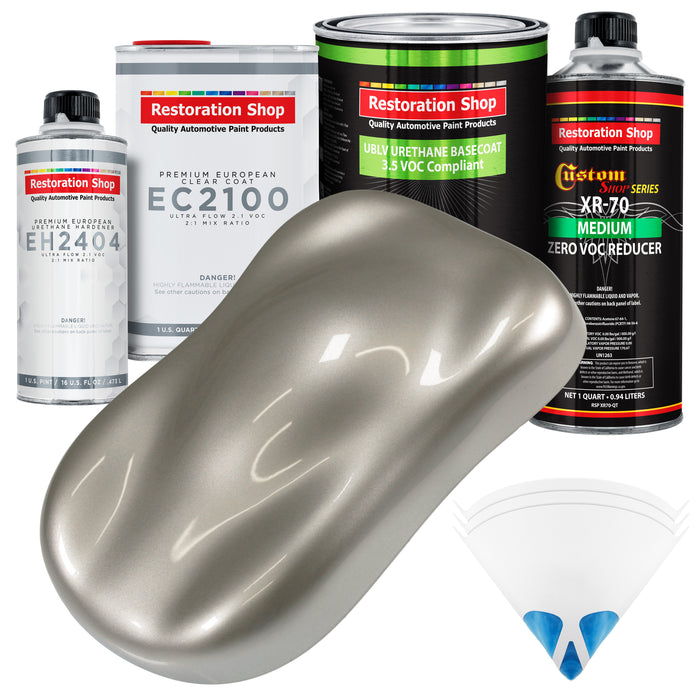 Bright Silver Metallic - LOW VOC Urethane Basecoat with European Clearcoat Auto Paint - Complete Quart Paint Color Kit - Automotive Coating