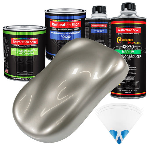 Bright Silver Metallic - LOW VOC Urethane Basecoat with Clearcoat Auto Paint - Complete Medium Quart Paint Kit - Professional Gloss Automotive Coating