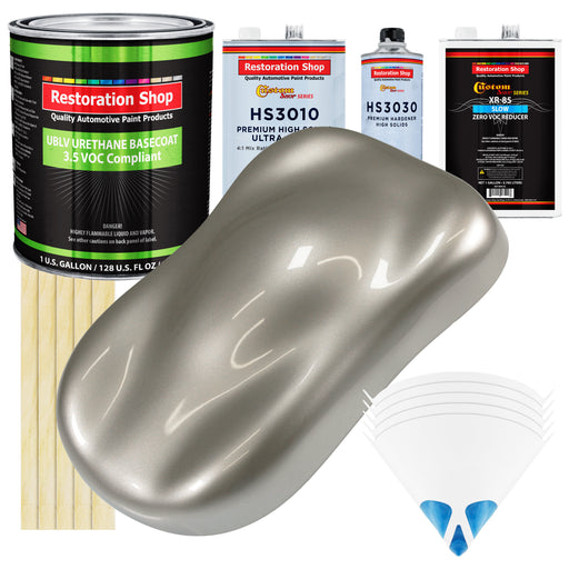 Bright Silver Metallic - LOW VOC Urethane Basecoat with Premium Clearcoat Auto Paint (Complete Slow Gallon Paint Kit) Professional Automotive Coating