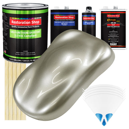 Galaxy Silver Metallic - LOW VOC Urethane Basecoat with Clearcoat Auto Paint - Complete Fast Gallon Paint Kit - Professional Gloss Automotive Coating