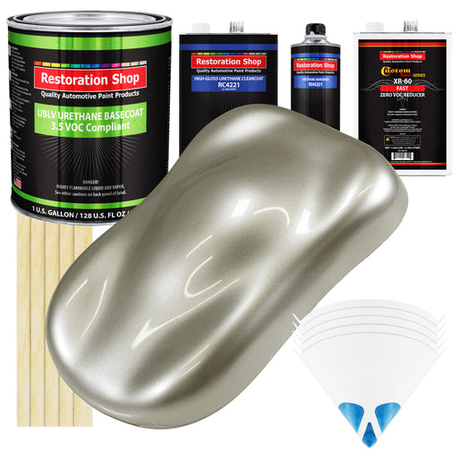 Galaxy Silver Metallic - LOW VOC Urethane Basecoat with Clearcoat Auto Paint - Complete Fast Gallon Paint Kit - Professional Gloss Automotive Coating