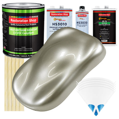 Galaxy Silver Metallic - LOW VOC Urethane Basecoat with Premium Clearcoat Auto Paint - Complete Medium Gallon Paint Kit - Pro Automotive Coating