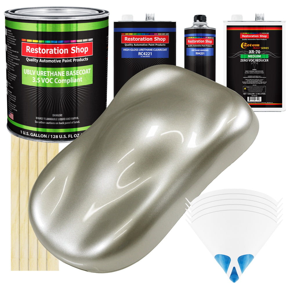 Galaxy Silver Metallic - LOW VOC Urethane Basecoat with Clearcoat Auto Paint (Complete Medium Gallon Paint Kit) Professional Gloss Automotive Coating