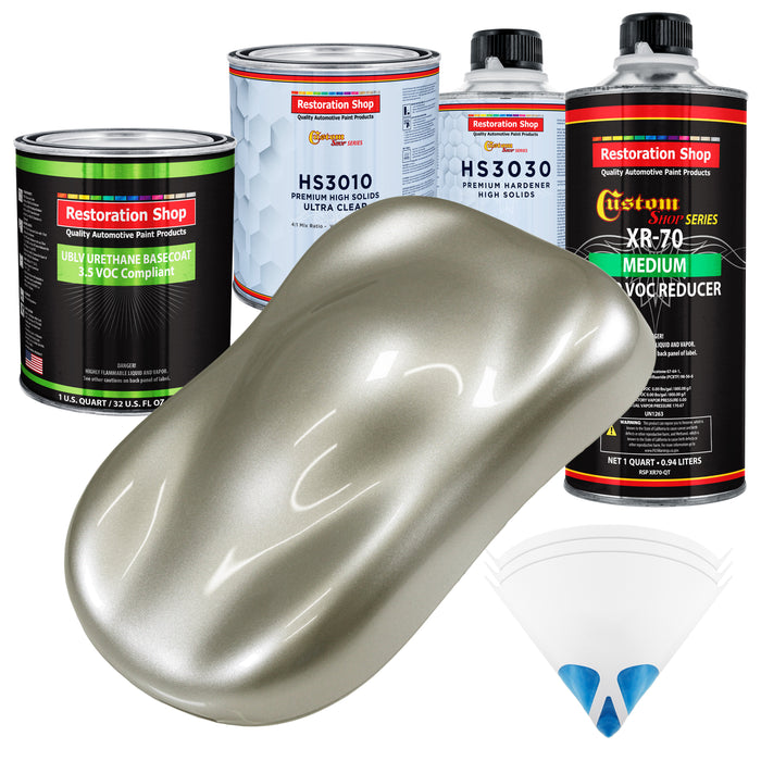 Galaxy Silver Metallic - LOW VOC Urethane Basecoat with Premium Clearcoat Auto Paint (Complete Medium Quart Paint Kit) Professional Automotive Coating