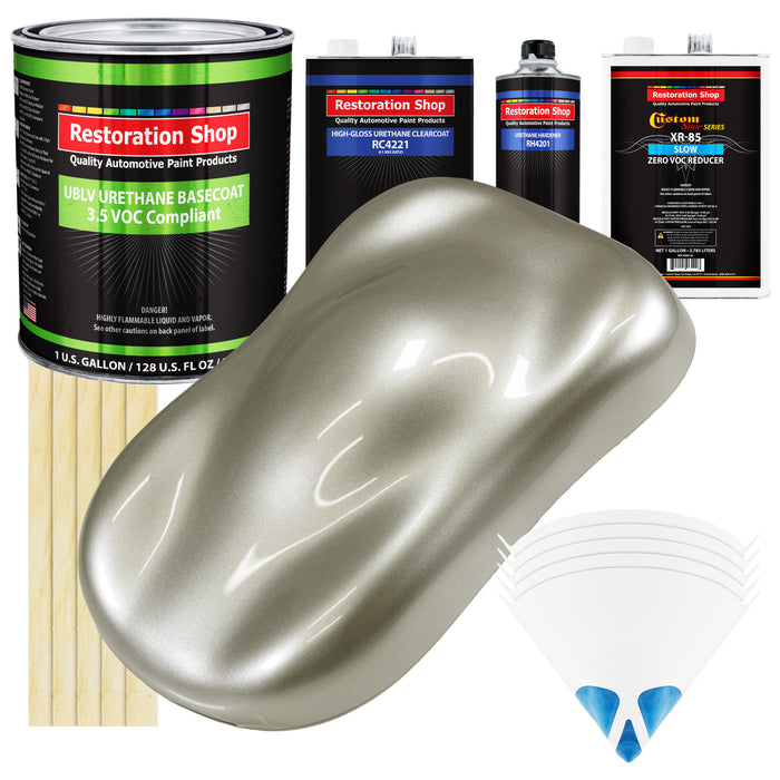 Galaxy Silver Metallic - LOW VOC Urethane Basecoat with Clearcoat Auto Paint - Complete Slow Gallon Paint Kit - Professional Gloss Automotive Coating