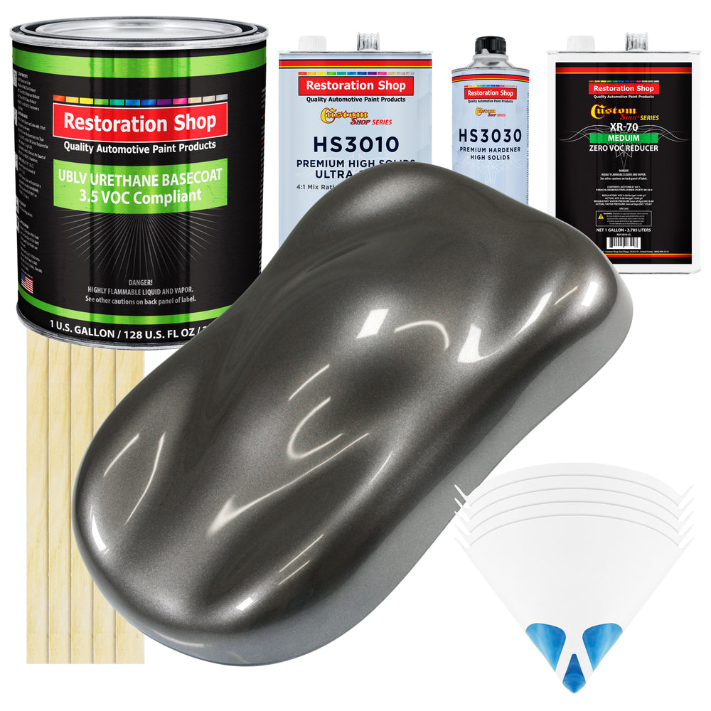 Chop Top Silver Metallic - LOW VOC Urethane Basecoat with Premium Clearcoat Auto Paint - Complete Medium Gallon Paint Kit - Pro Automotive Coating