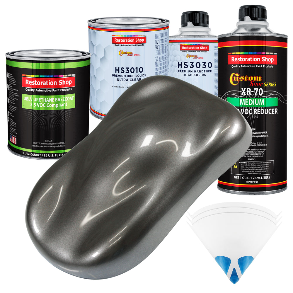 Chop Top Silver Metallic - LOW VOC Urethane Basecoat with Premium Clearcoat Auto Paint - Complete Medium Quart Paint Kit - Pro Automotive Coating