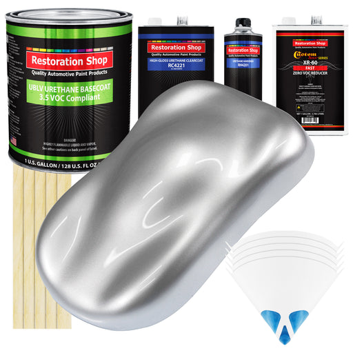 Iridium Silver Metallic - LOW VOC Urethane Basecoat with Clearcoat Auto Paint - Complete Fast Gallon Paint Kit - Professional Gloss Automotive Coating
